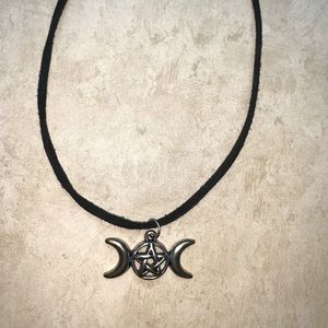 Choker Necklace//Pentagram-Triple Moon Goddess